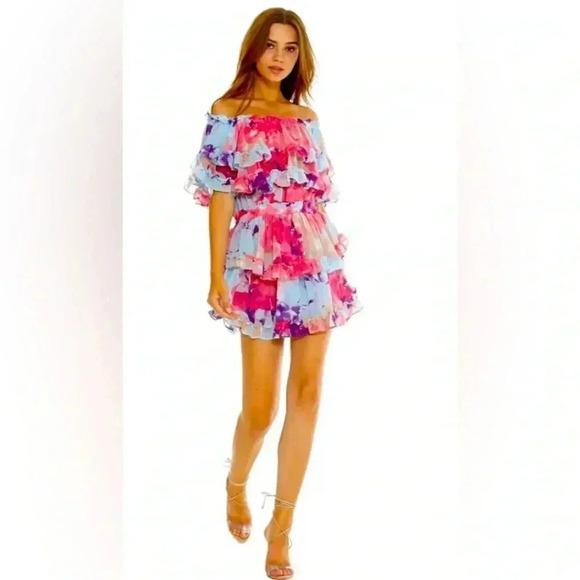 MISA Women’s Isella Ruffled Off The Shoulder Mini Dress Size Small - Picture 3 of 10
